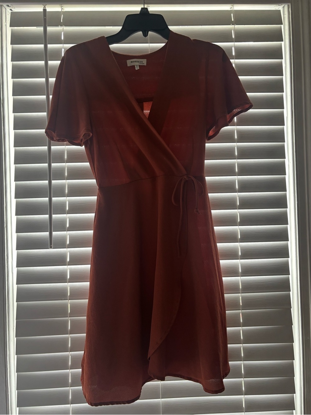 Monteau rust wrap mini dress